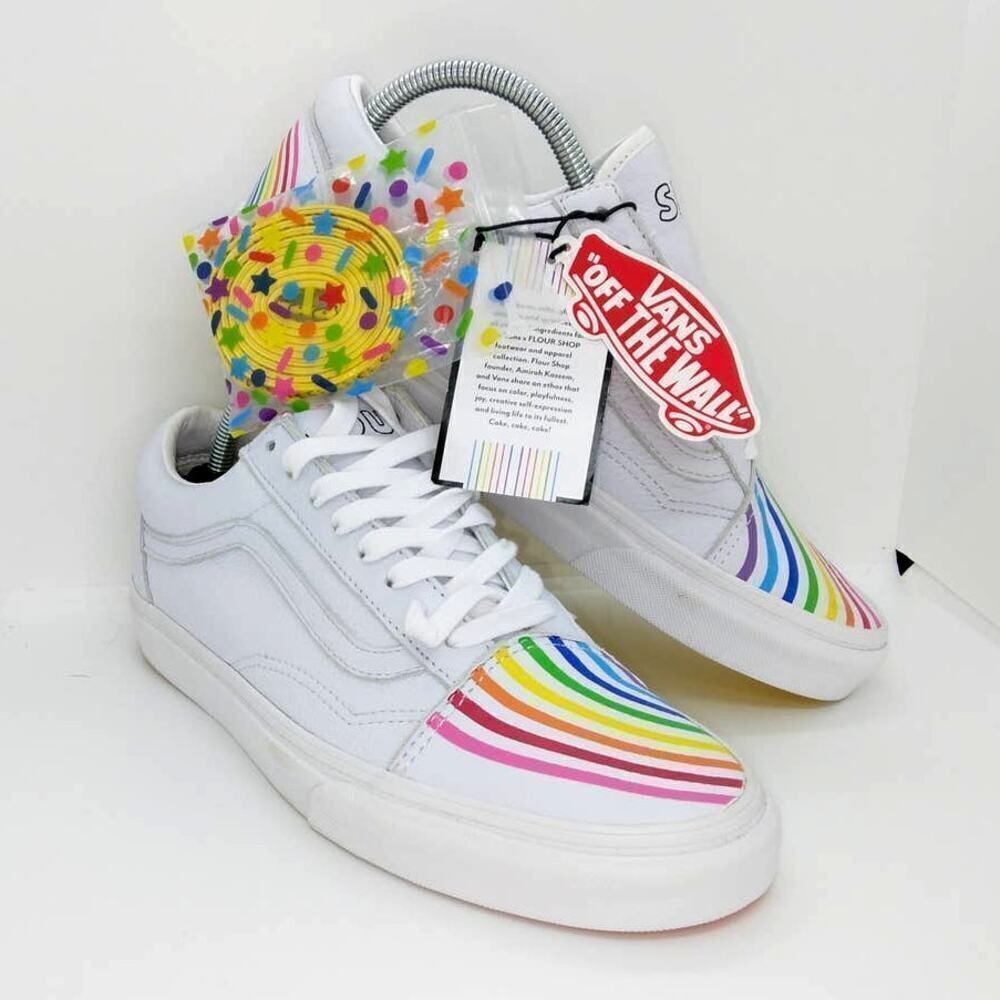 VANS UA Old Skool Flour Shop Women's Rainbow White Designer Sneakers- sz. 10 1/2